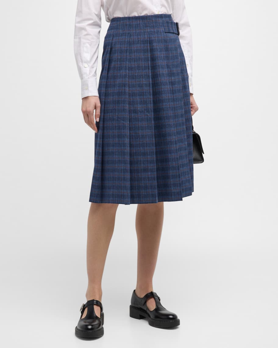 Image 2 of 6: The Hutton Plaid Pleated Midi Skirt