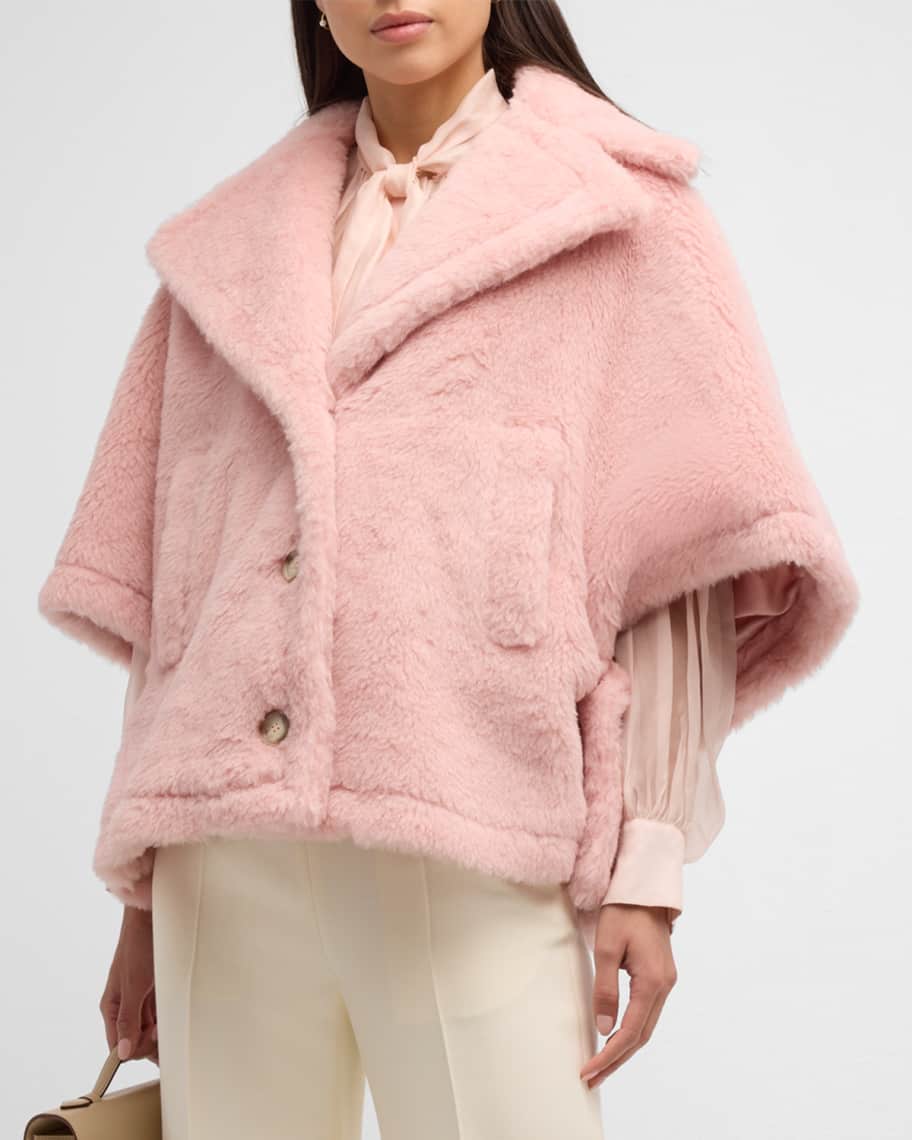 Max Mara Aleggio Pink Teddy Wool-Blend Cape | Neiman Marcus