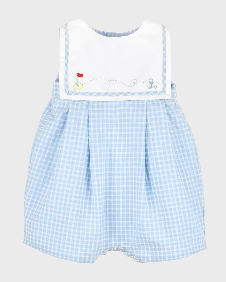 Image 1 of 2: Boy's Golf Cotton Check Bubble Romper, Size 3M-18M
