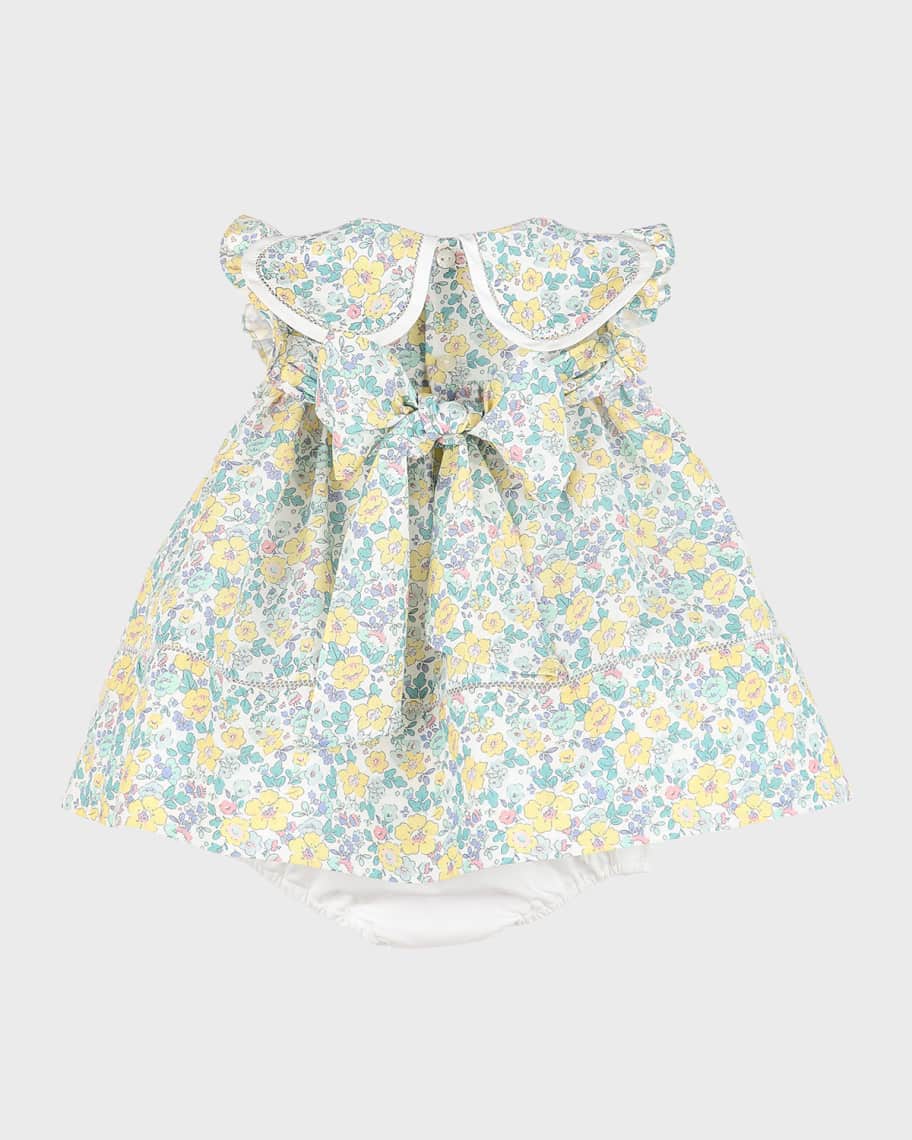 Image 2 of 2: Girl's Floral Petal Printed Cotton Dress, Size 2-4T