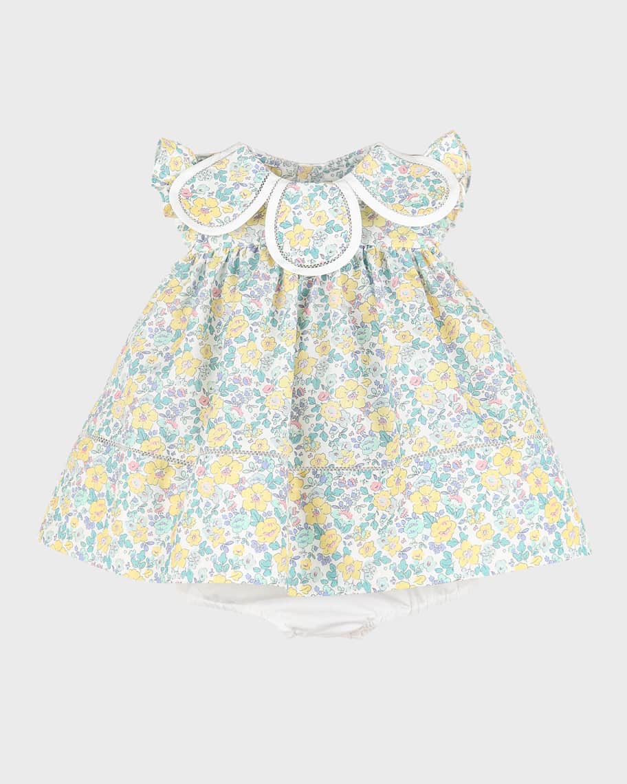Image 1 of 2: Girl's Floral Petal Printed Cotton Dress, Size 2-4T