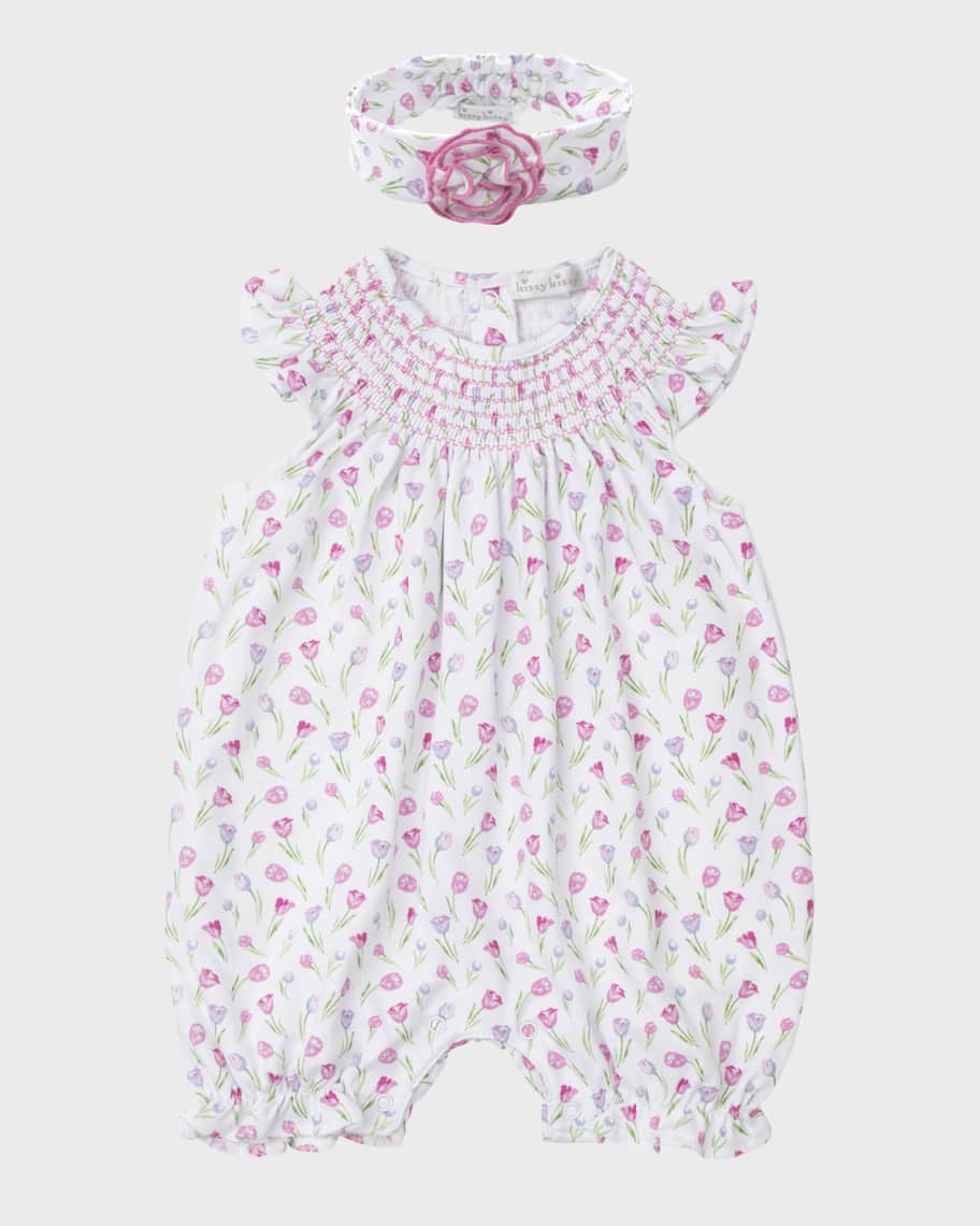 Kissy Kissy Girl's Tulip Festival Smocked Playsuit and Headband Set
