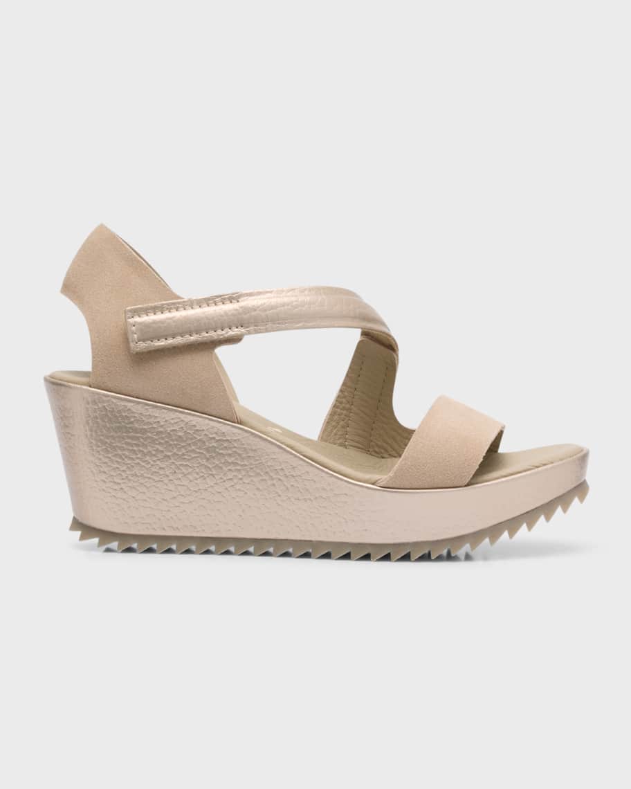 Image 1 of 6: Fineta Mixed Leather Wedge Sandals