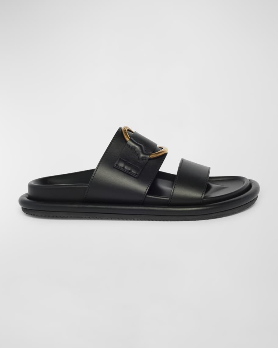 Moncler Bell Calfskin Logo Slide Sandals | Neiman Marcus