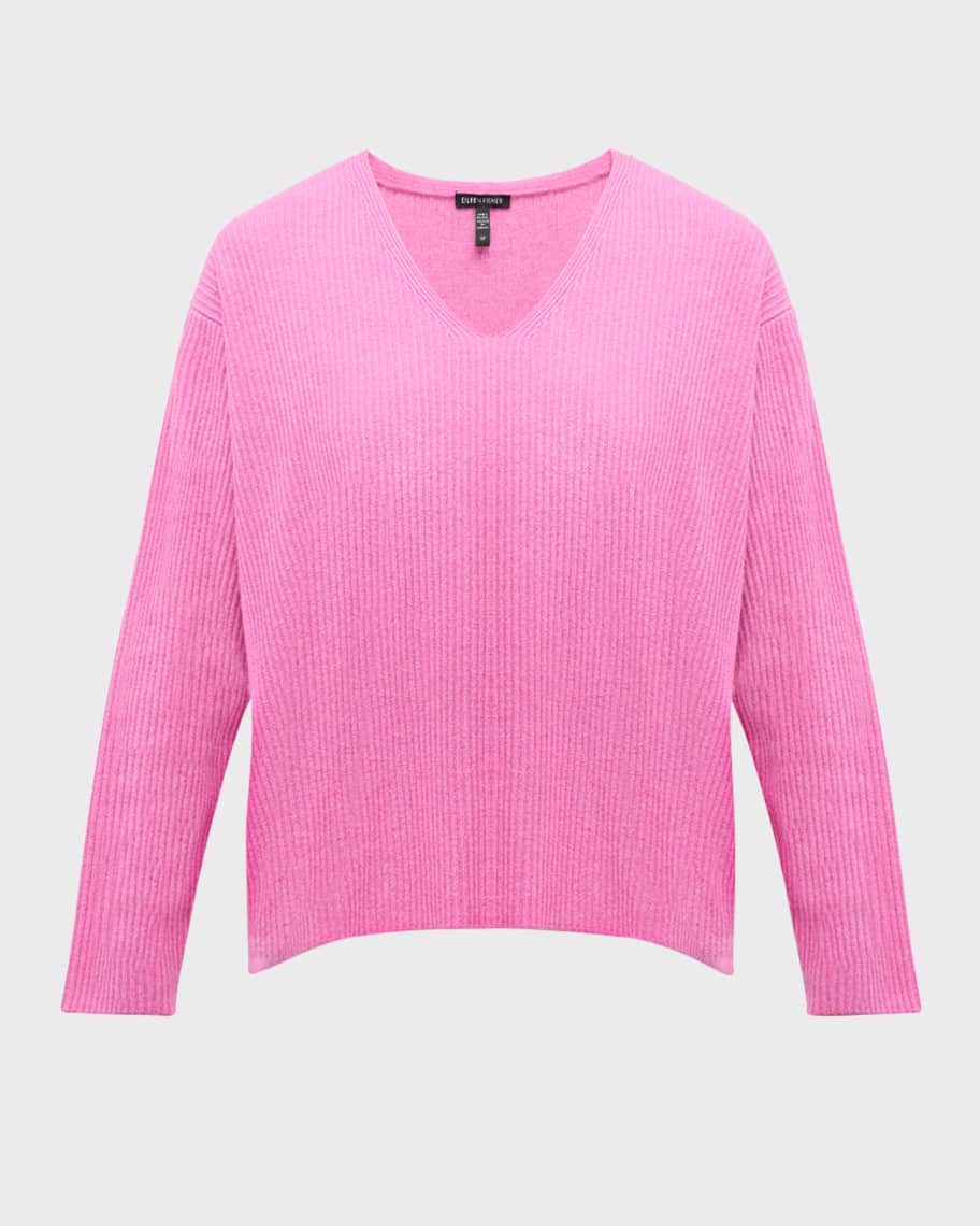 Image 2 of 6: Ribbed V-Neck Cashmere Sweater