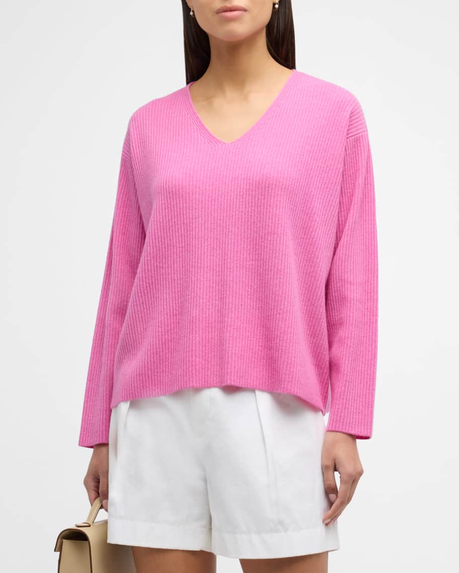 Eileen Fisher Ribbed V-Neck Cashmere Sweater | Neiman Marcus