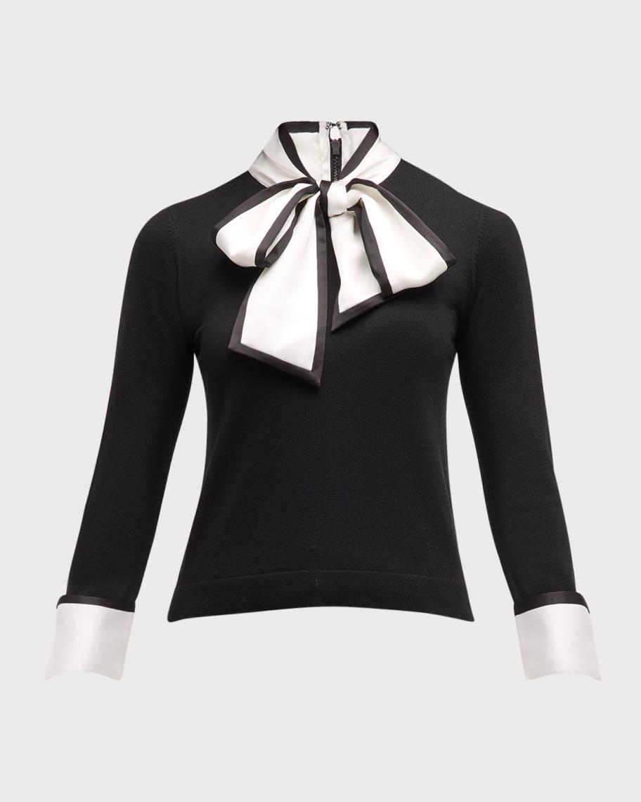 ALICE + OLIVIA Justina Combo Tie-Neck Pullover | Neiman Marcus