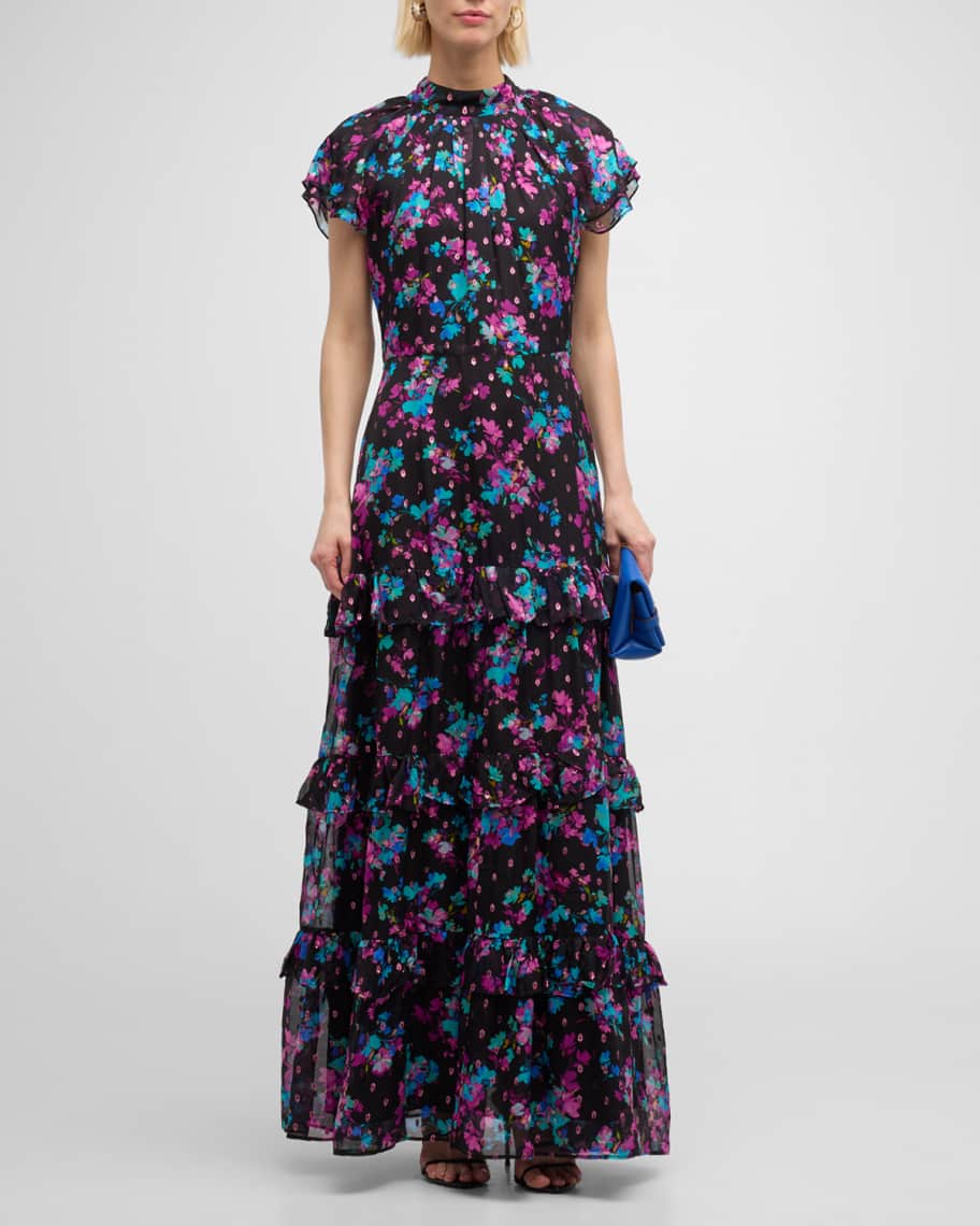 Shoshanna Loretta Tiered Floral-Print Ruffle Gown | Neiman Marcus