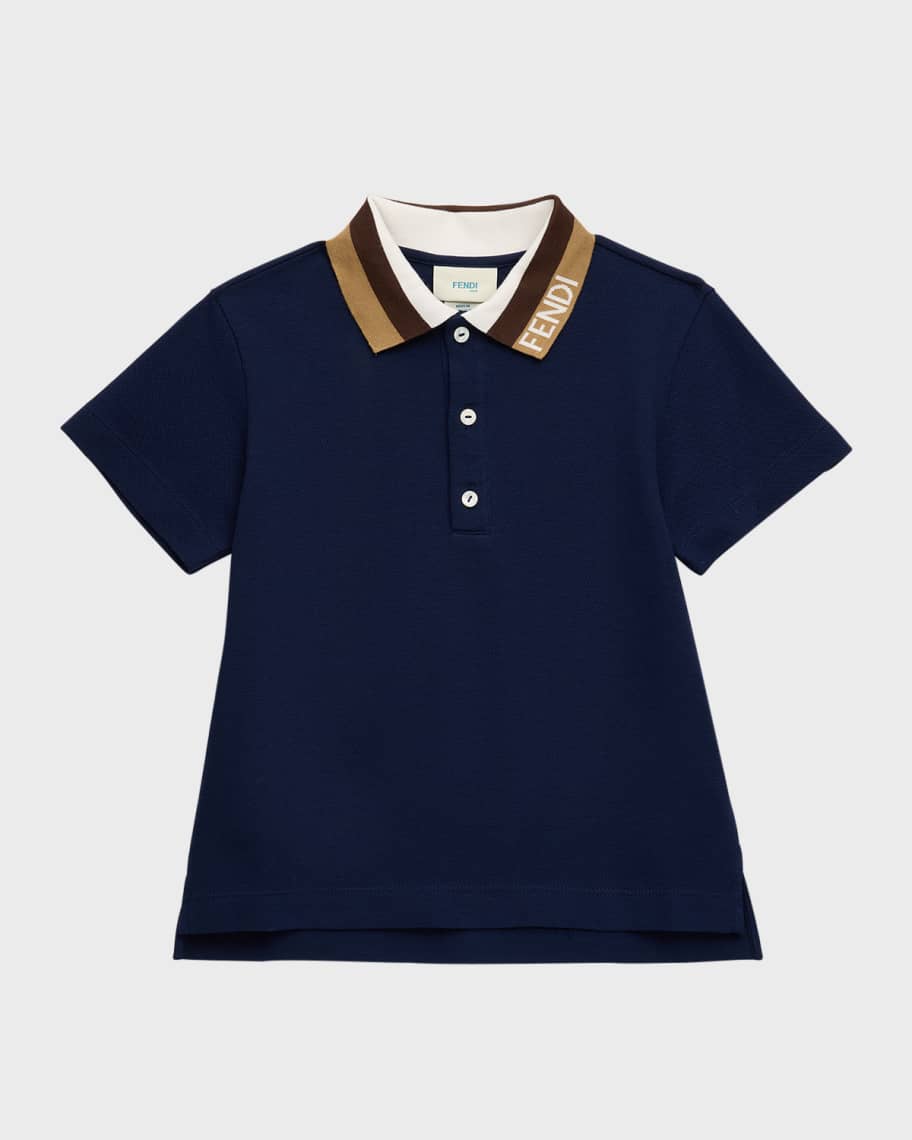Fendi Boy s Short Sleeve Polo with Detailed Collar Size 4 6
