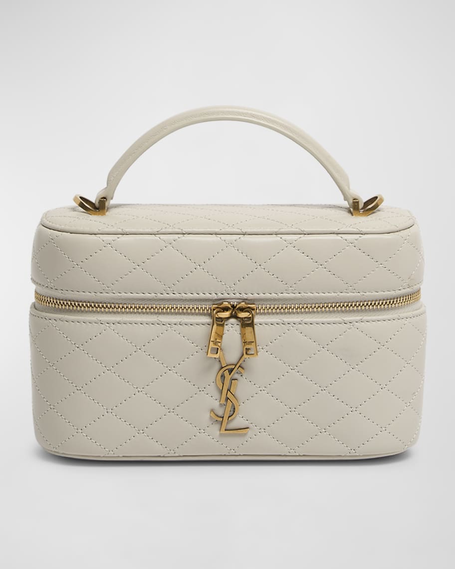 Gabby Mini Vanity Case in Quilted Leather with Gold Hardware