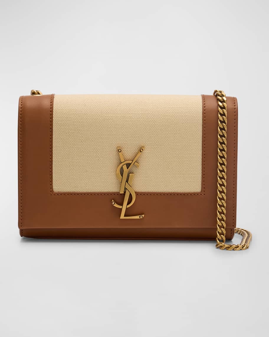 Saint Laurent Kate Small YSL Wallet on Chain in Linen and Leather