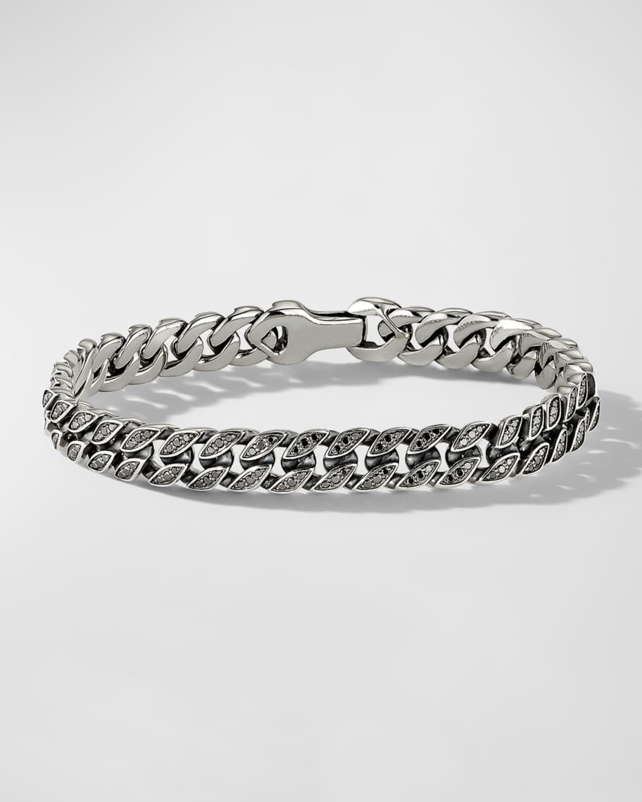 David Yurman Men's Curb Chain Bracelet in Silver with Diamonds, 8mm, 6.5"L