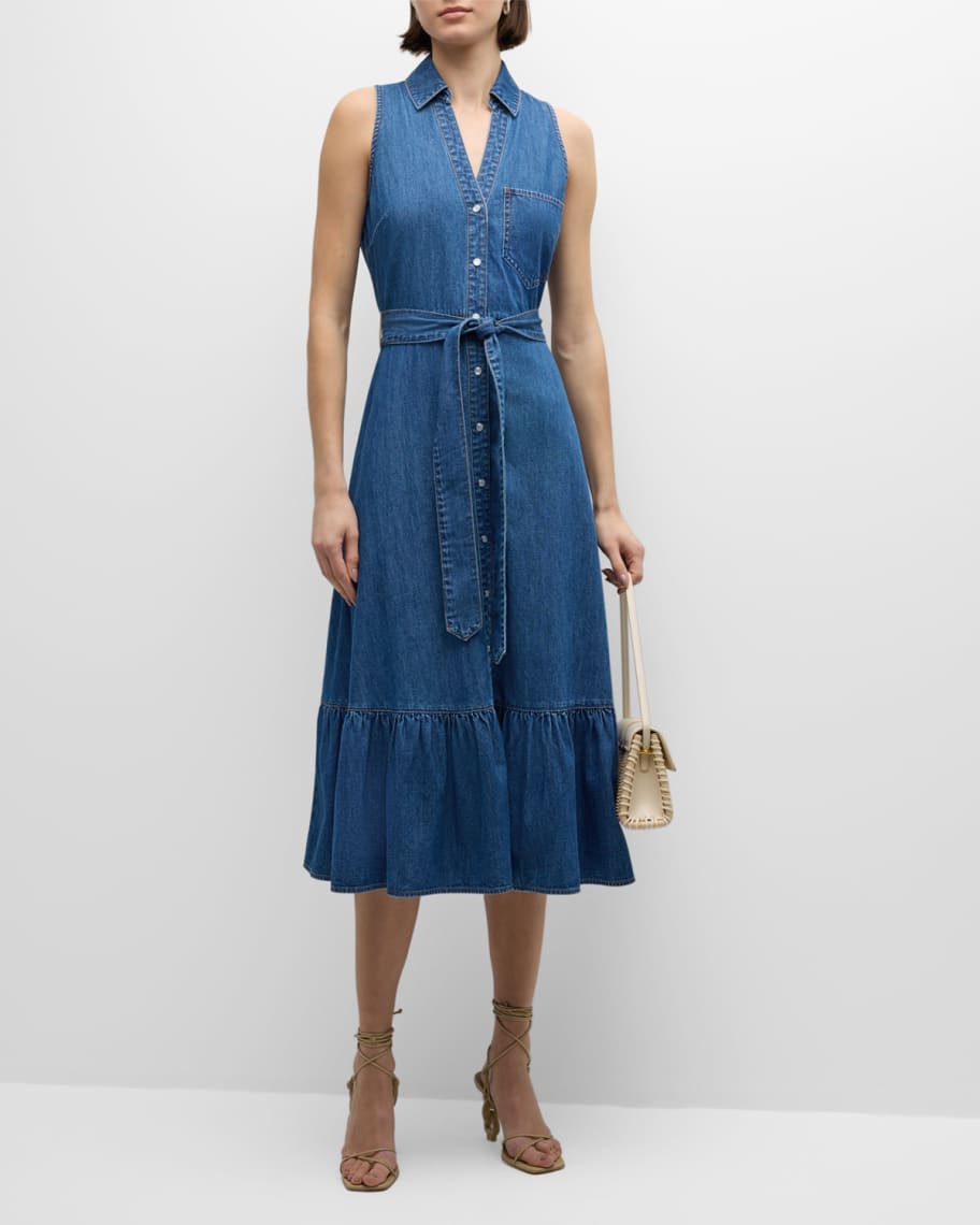 Image 2 of 6: Edwina Sleeveless Chambray Dress