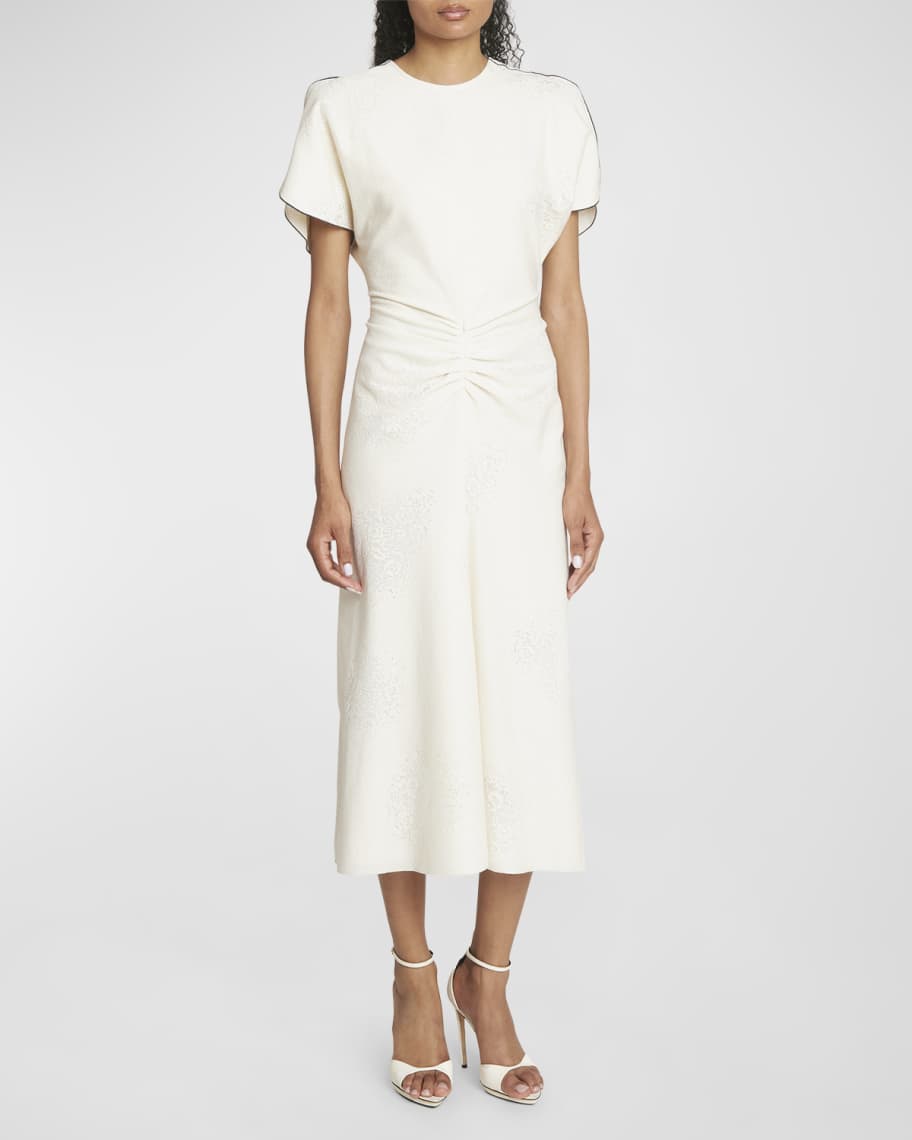 Victoria Beckham Gathered Waist Midi Dress with Split Sleeves | Neiman ...