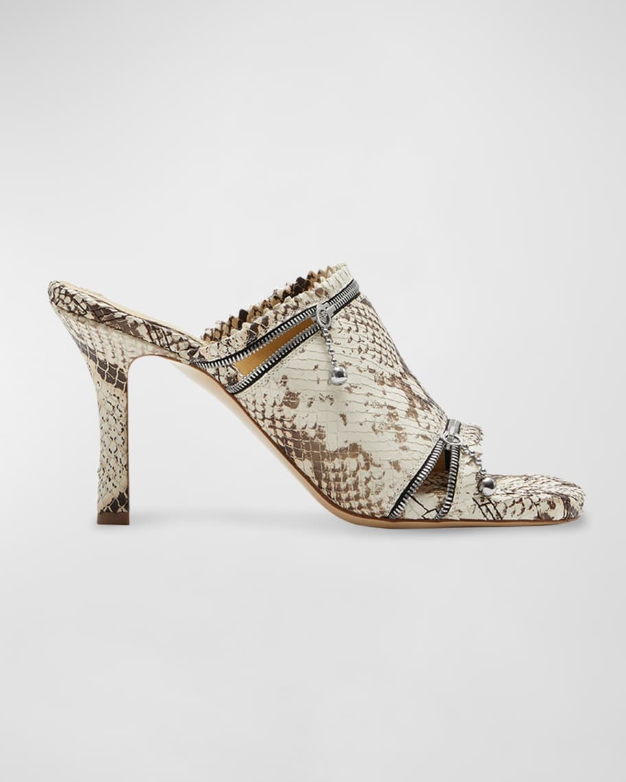 Burberry Python-Embossed Zipper Mule Sandals | Neiman Marcus