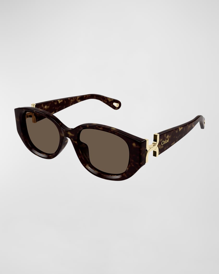 Chloe Logo Beveled Acetate Round Sunglasses | Neiman Marcus