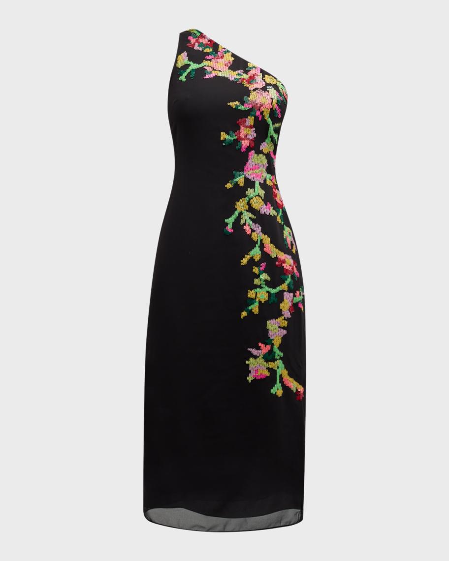 liv foster metallic asymmetrical knit dress One-Shoulder Floral Sequin Midi Womens gown