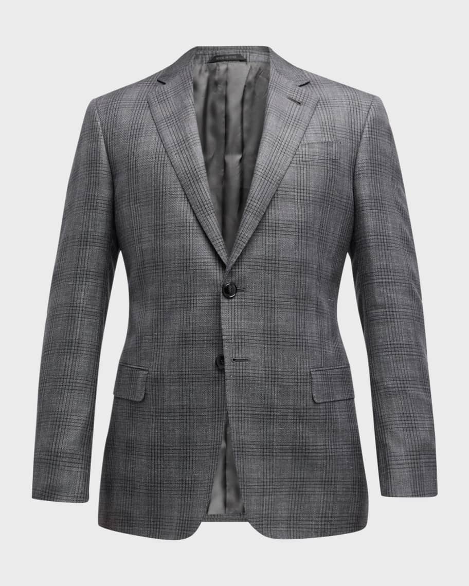 Giorgio Armani Men's Plaid Windowpane Blazer | Neiman Marcus