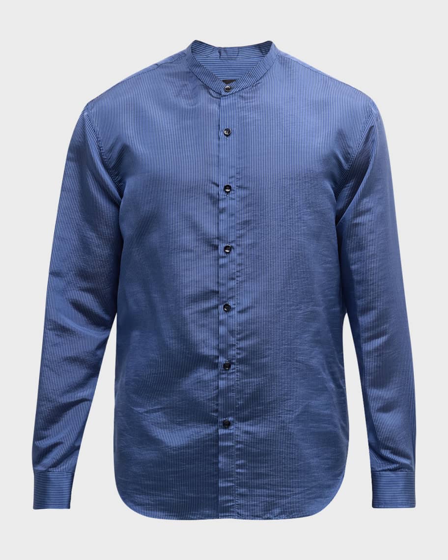 トップス GIORGIO ARMANI L/S shirt Giorgio Armani Men's Silk Dress Shirt with Stand Collar