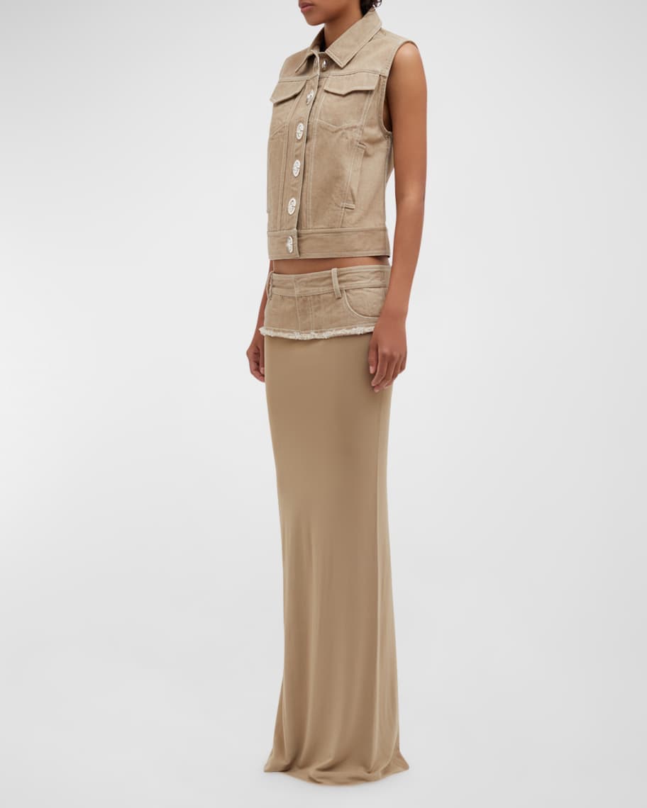 Image 3 of 3: Denim Belt Maxi Column Skirt