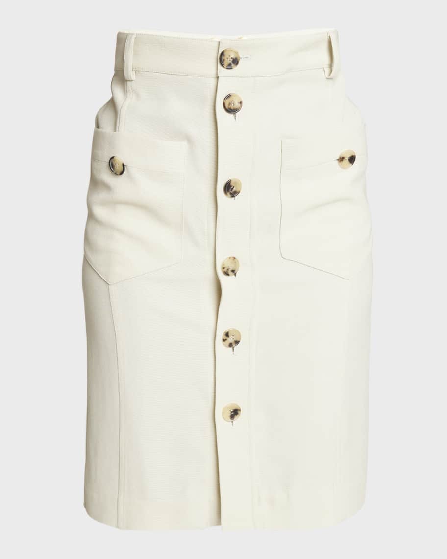 Saint Laurent High-Waist Button-Front Straight Viscose Skirt