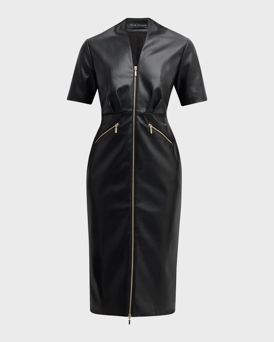 Elie Tahari The Adair Pleated Faux Leather Midi Dress Neiman Marcus