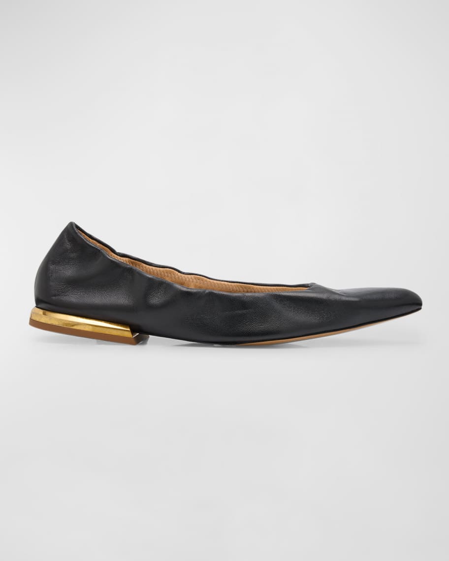 Image 1 of 6: Lambskin Point-Toe Ballerina Flats
