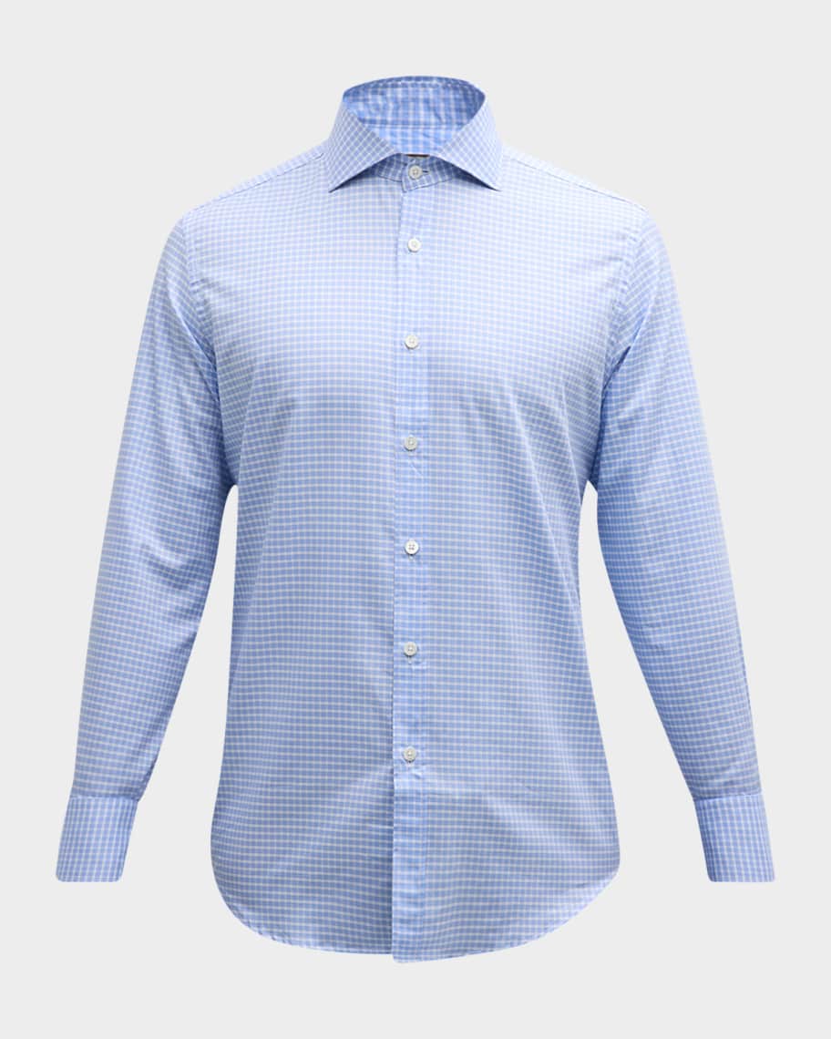 Men's Khaki Standard Gingham Checked Cotton Casual Shirt