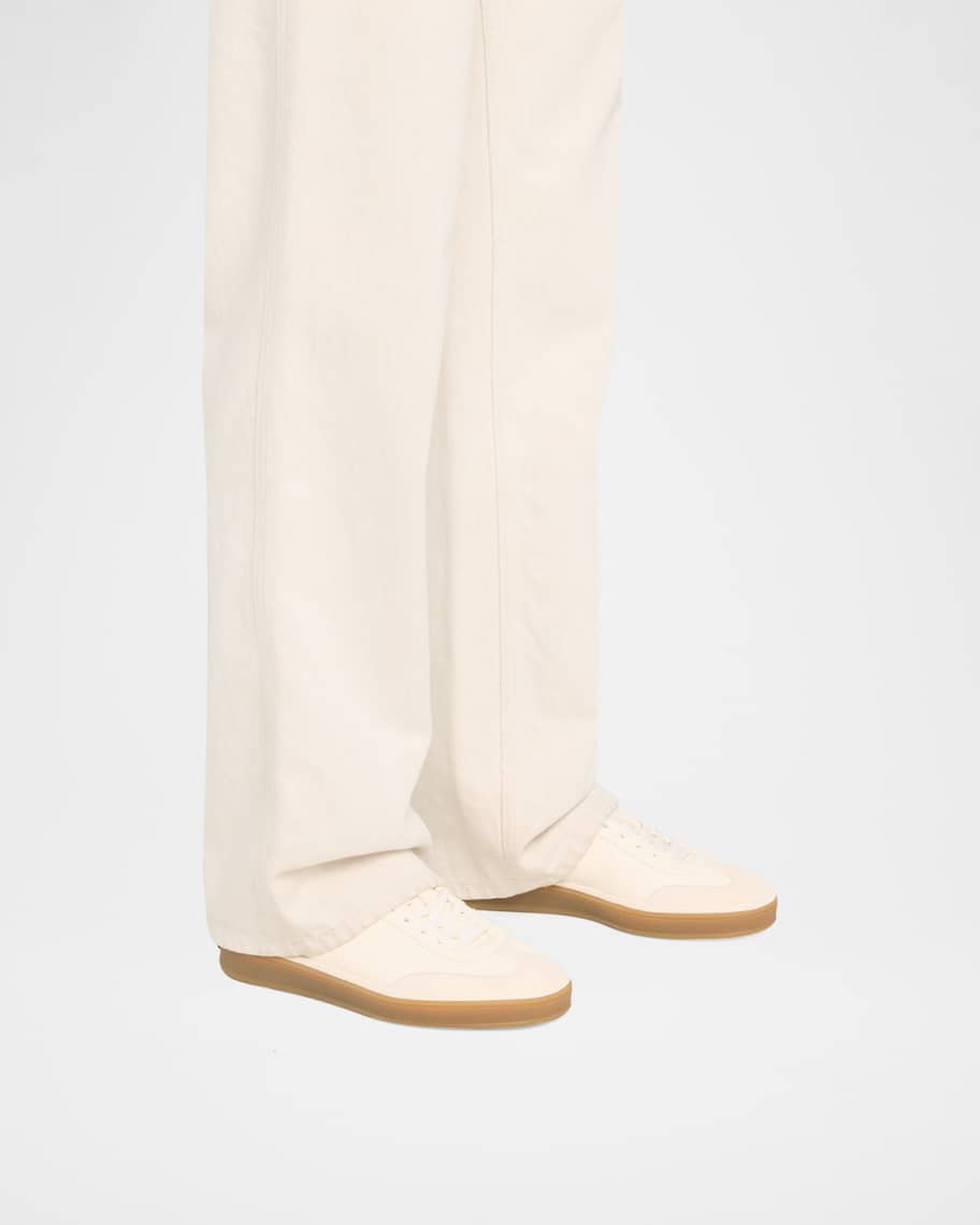 Image 2 of 6: Mixed Leather Low-Top Tennis Sneakers