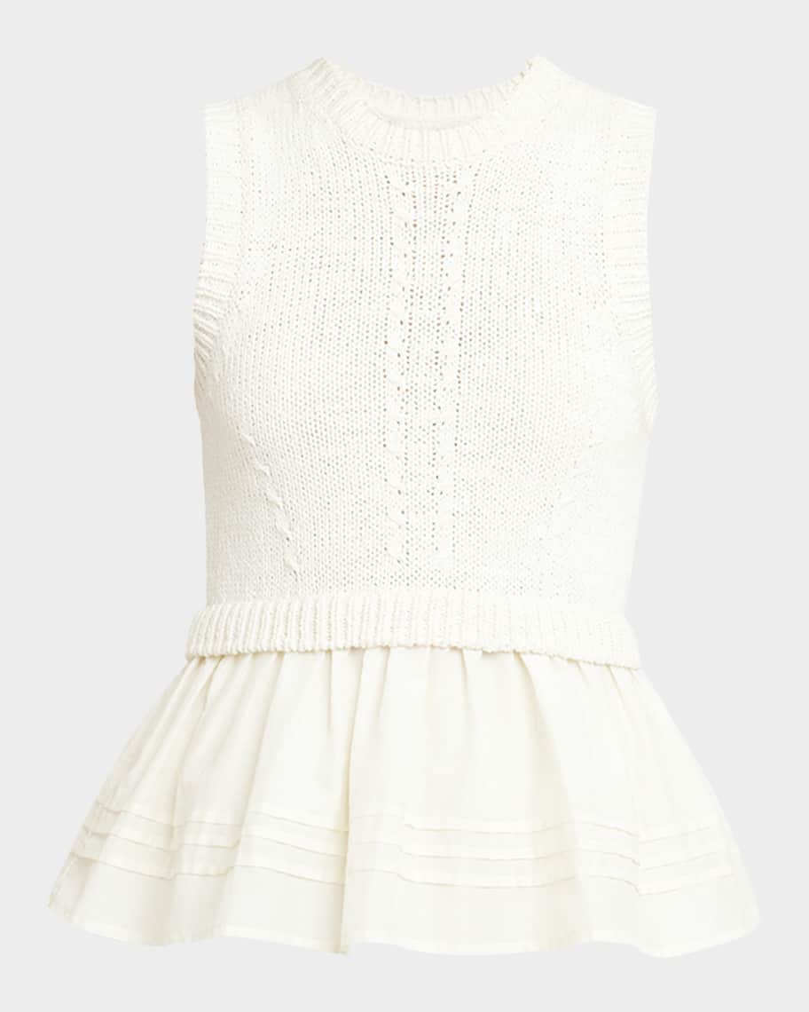 【Lia】EDDA TOP Ulla Johnson Edda Combo Knit Sleeveless Peplum Top | Neiman
