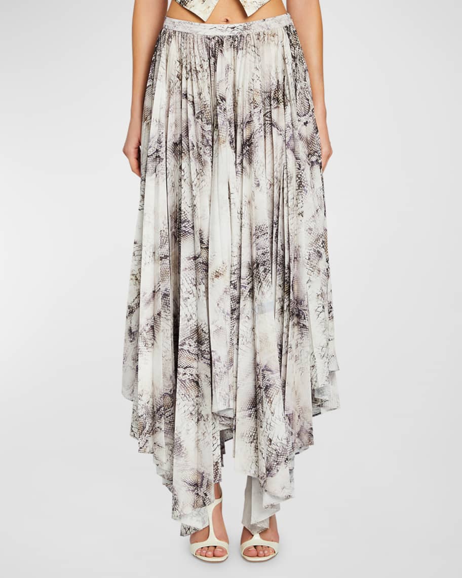 Image 1 of 3: Traci Snake-Print Handkerchief Maxi Skirt