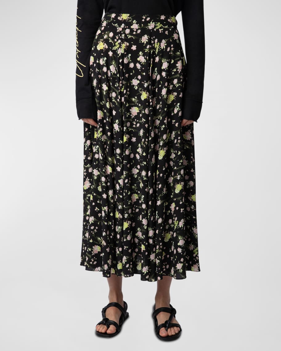 Image 2 of 5: Joyo Soft Crinkle Rose-Print Maxi Skirt