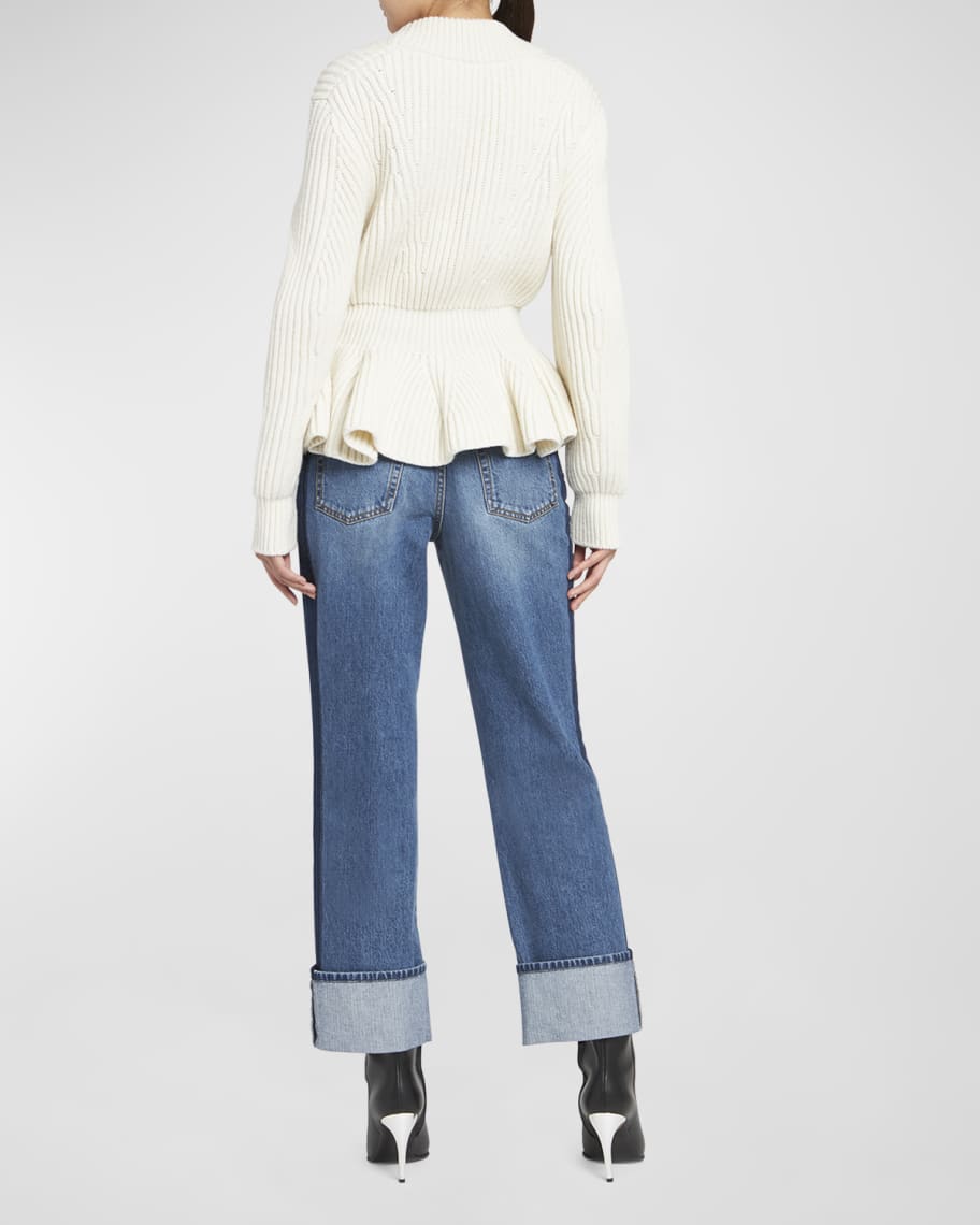 Image 3 of 6: Scoop-Neck Cashmere Rib Peplum Cardigan