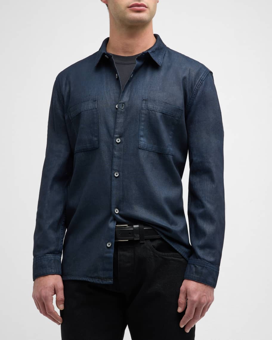 John Varvatos Men's Cole Coated Denim Button-Down Shirt | Neiman