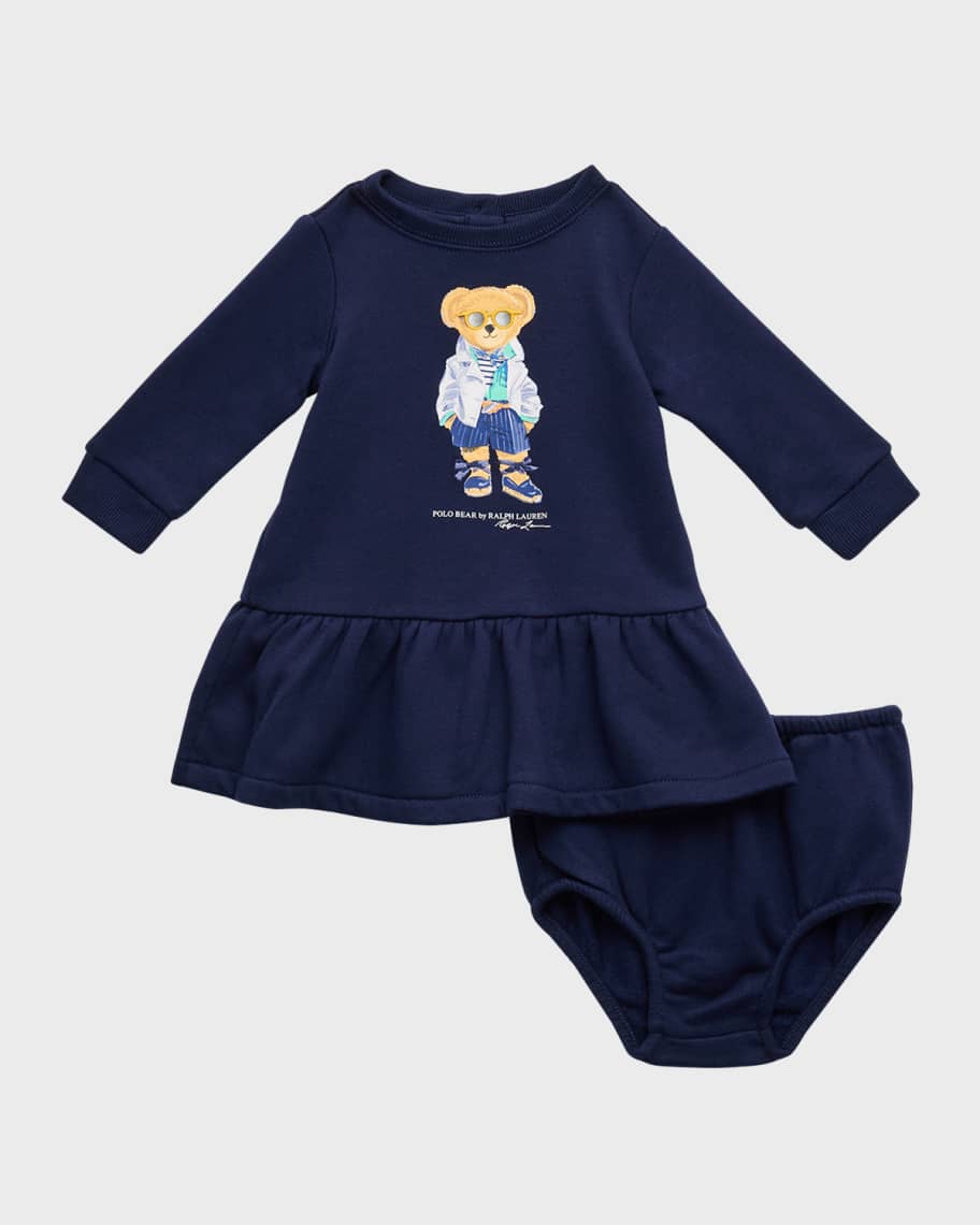 Image 1 of 3: Girl's Polo Bear Fleece Dress and Bloomers Set, Size 3M-24M
