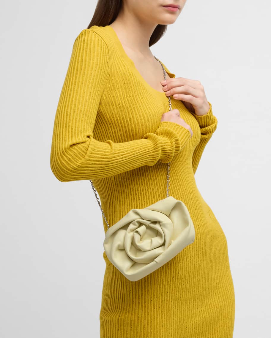 Image 2 of 6: Rose Leather Clutch Bag with Chain Strap