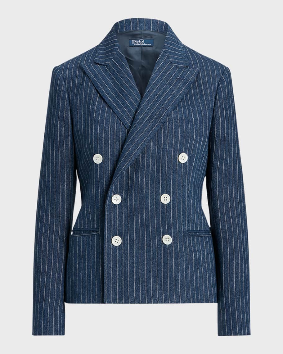 Image 2 of 5: Pinstripe Linen Double-Breasted Blazer