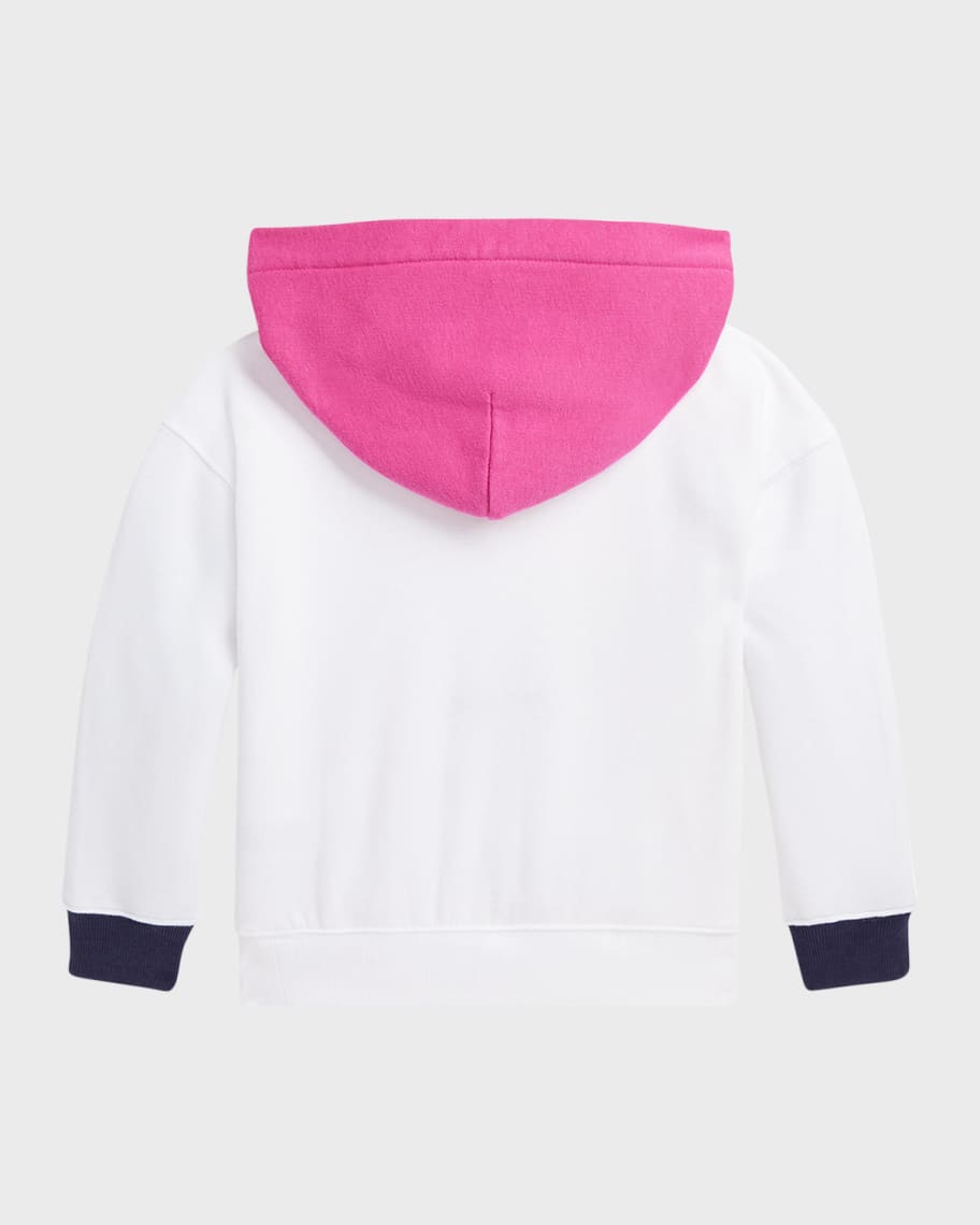 Image 2 of 4: Girl's Polo Bear Printed Fleece Hoodie, Size 2-6X