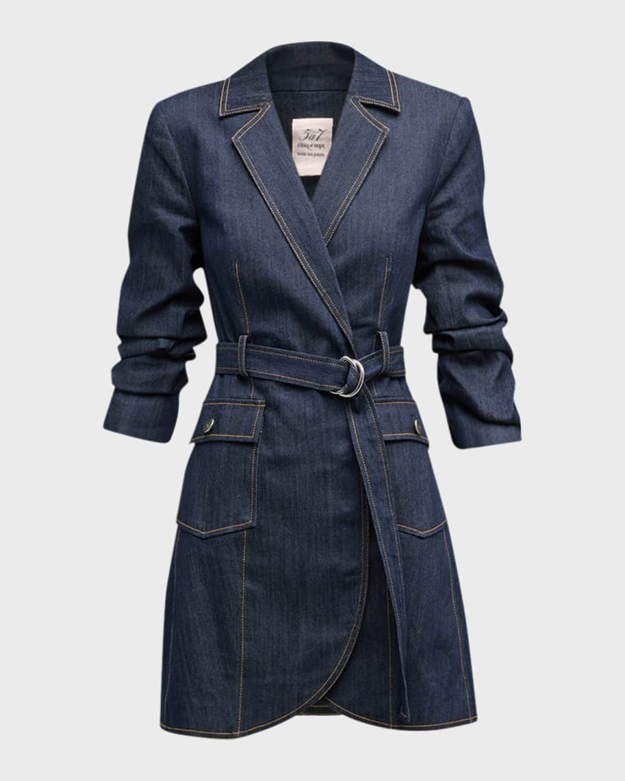 Cinq a Sept Jenessa Belted Denim Mini Wrap Shirtdress | Neiman Marcus