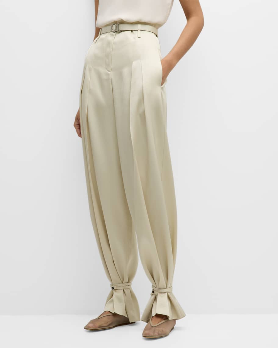 Jil Sander High-Rise Pleated Belted Straight-Leg Tie-Cuff Trousers ...