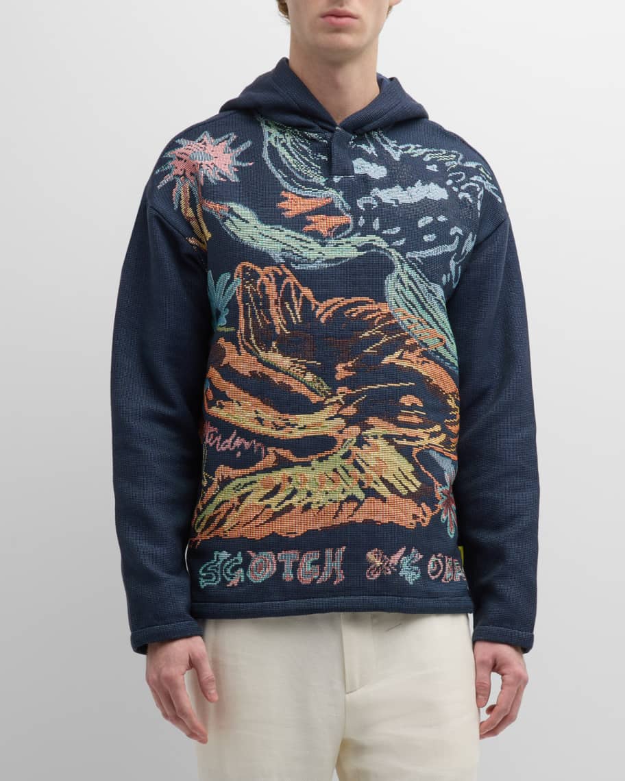 “Scotch & Soda” Garment dyed artwork hoodie Marine Scotch & Soda Men's Swan Artwork Jacquard Hoodie | Neiman Marcus