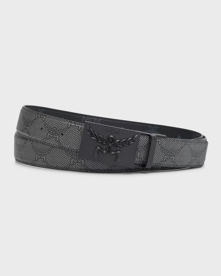 MCM Men s Embossed Monogram Leather Reversible Belt Neiman Marcus
