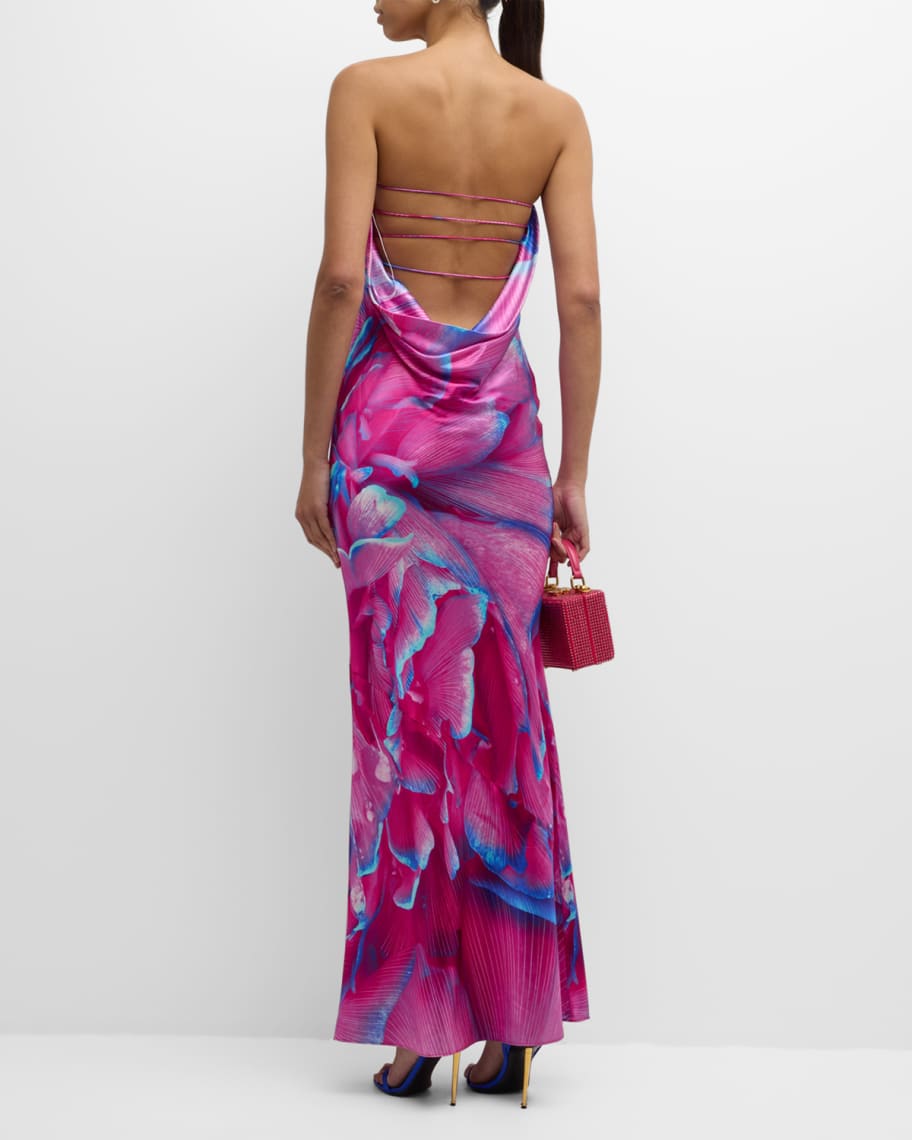 Image 3 of 6: Keaton Strapless Open Cowl-Back Silk Gown