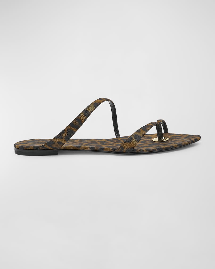 Saint Laurent Tanger Leopard Flat Slide Sandals | Neiman Marcus
