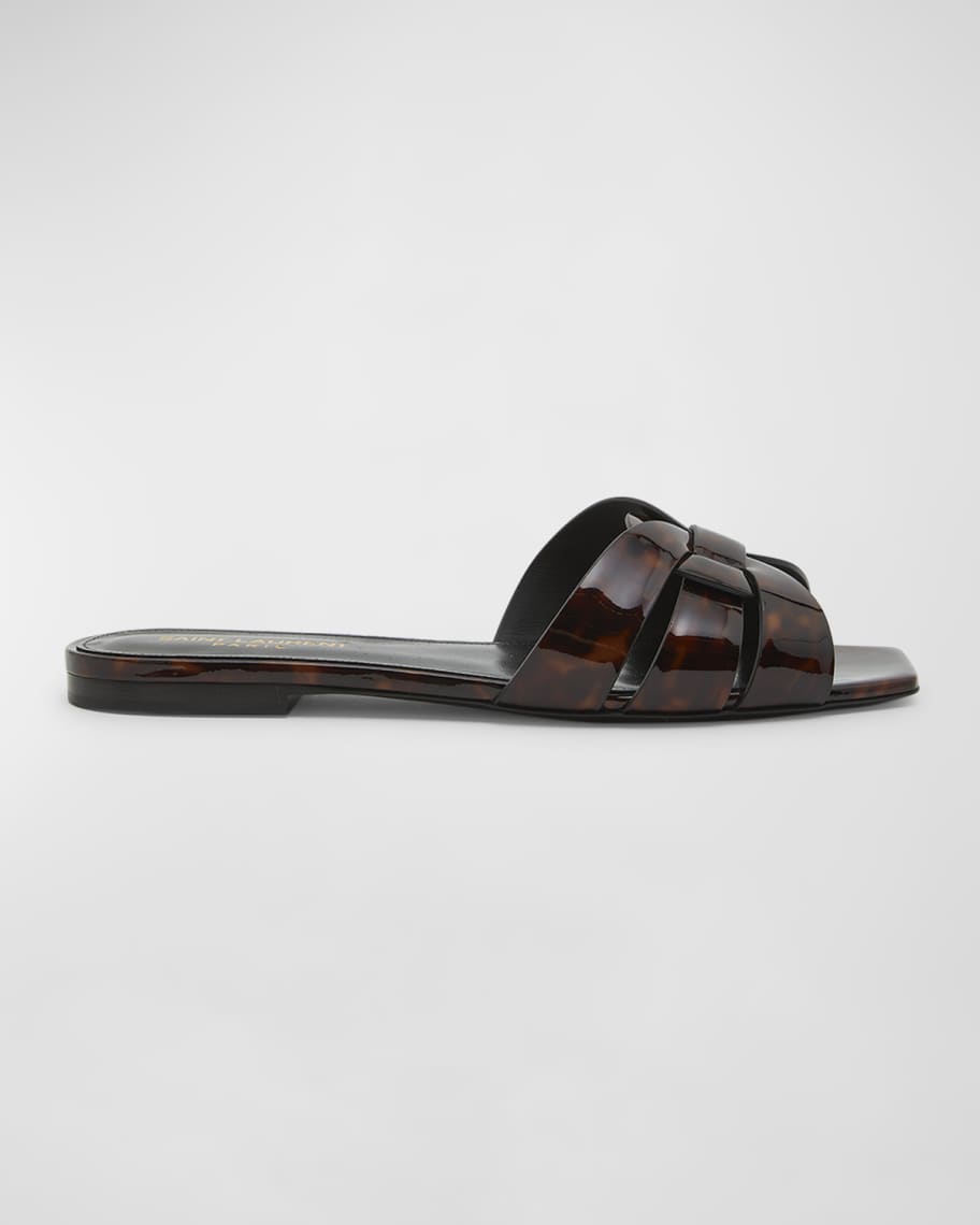 Saint Laurent Tribute Tortoise Shell Flat Slide Sandals Neiman