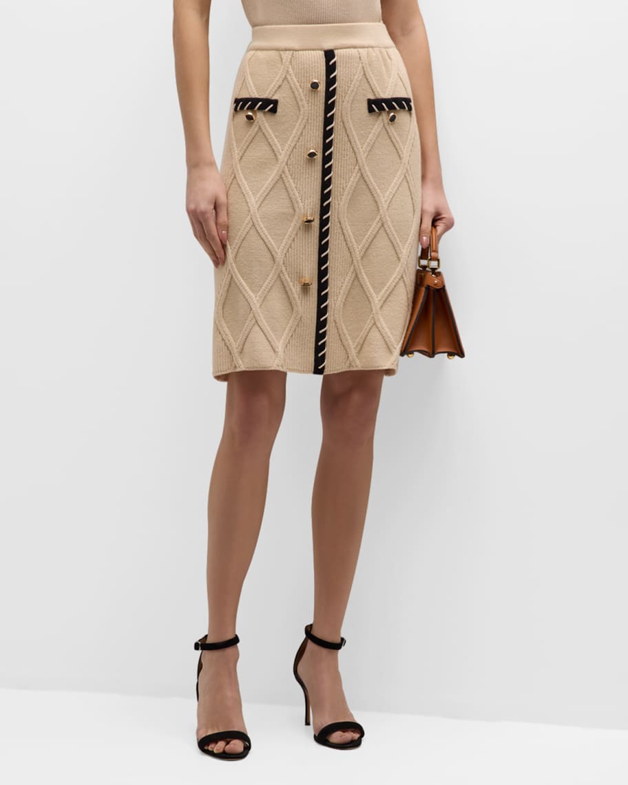 Misook Textural-Knit A-Line Midi Skirt | Neiman Marcus
