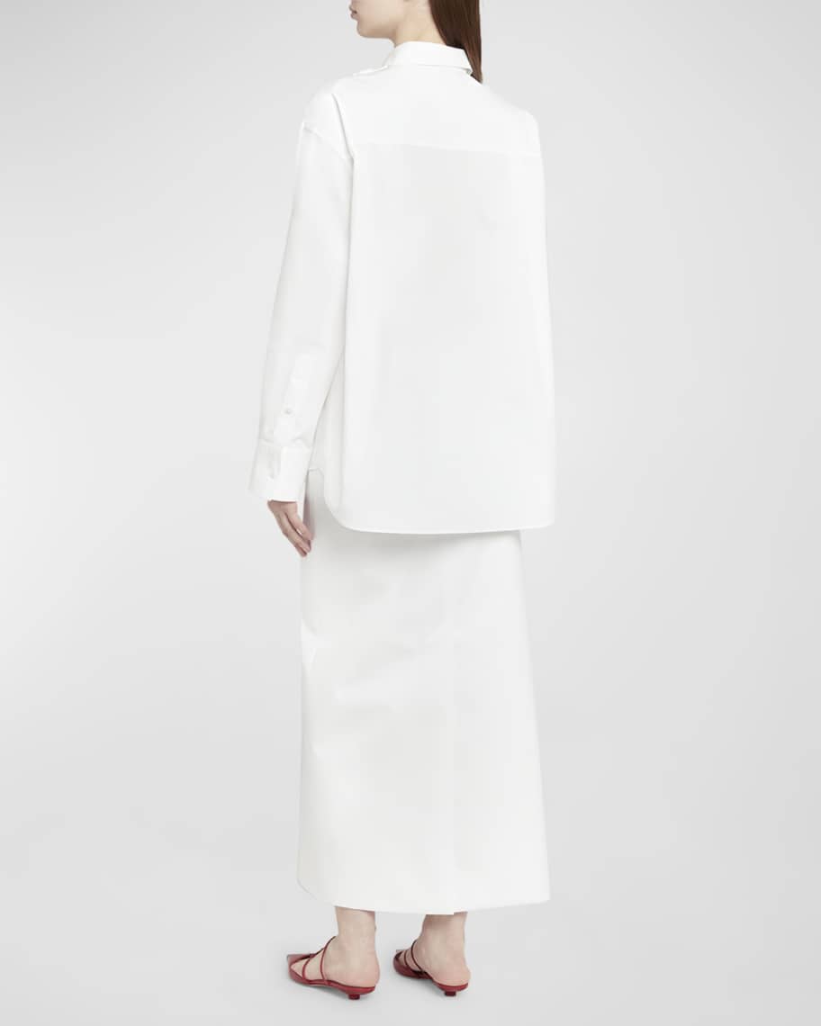 Image 3 of 6: Poplin Floral Button-Front Shirt with Lasercut Bib