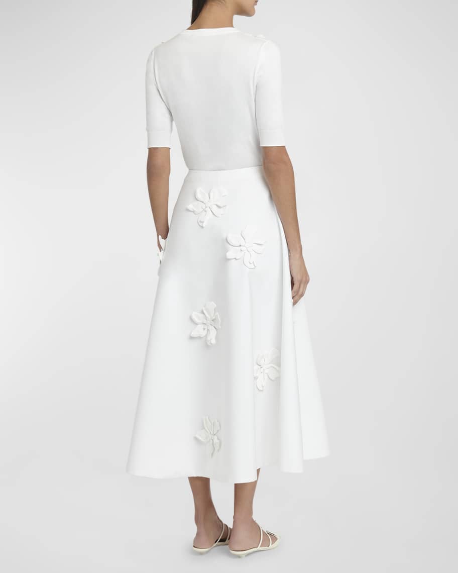 Image 3 of 6: Floral Embroidered Poplin Midi Skirt