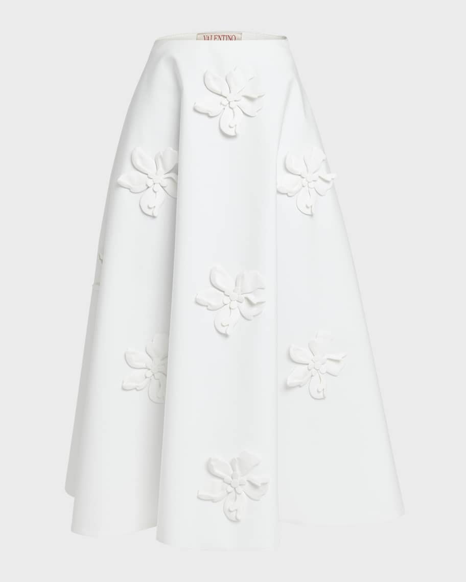 Valentino Garavani Floral Embroidered Poplin Midi Skirt | Neiman Marcus