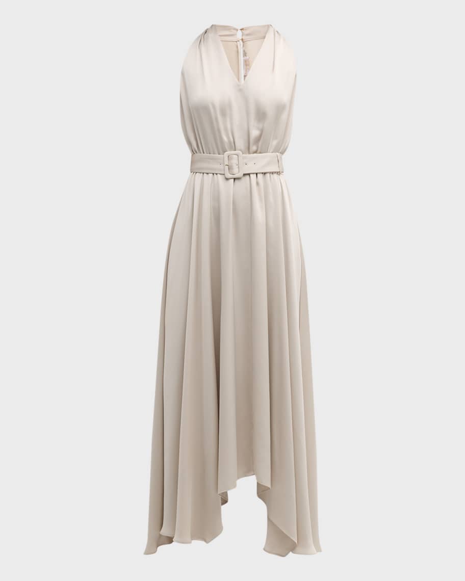 Ramy Brook Brynne Belted Satin Midi Dress